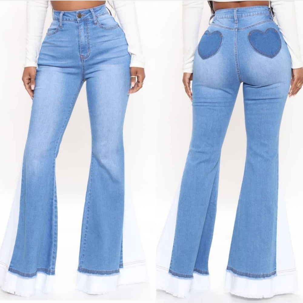 Heart colorblock flare jeans #7,9,11 - Picture 1 of 15